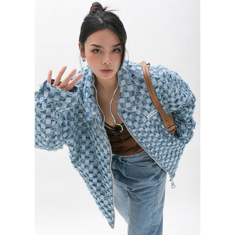 VẢI JEANS THỜI TRANG Ô VUÔNG RÁCH