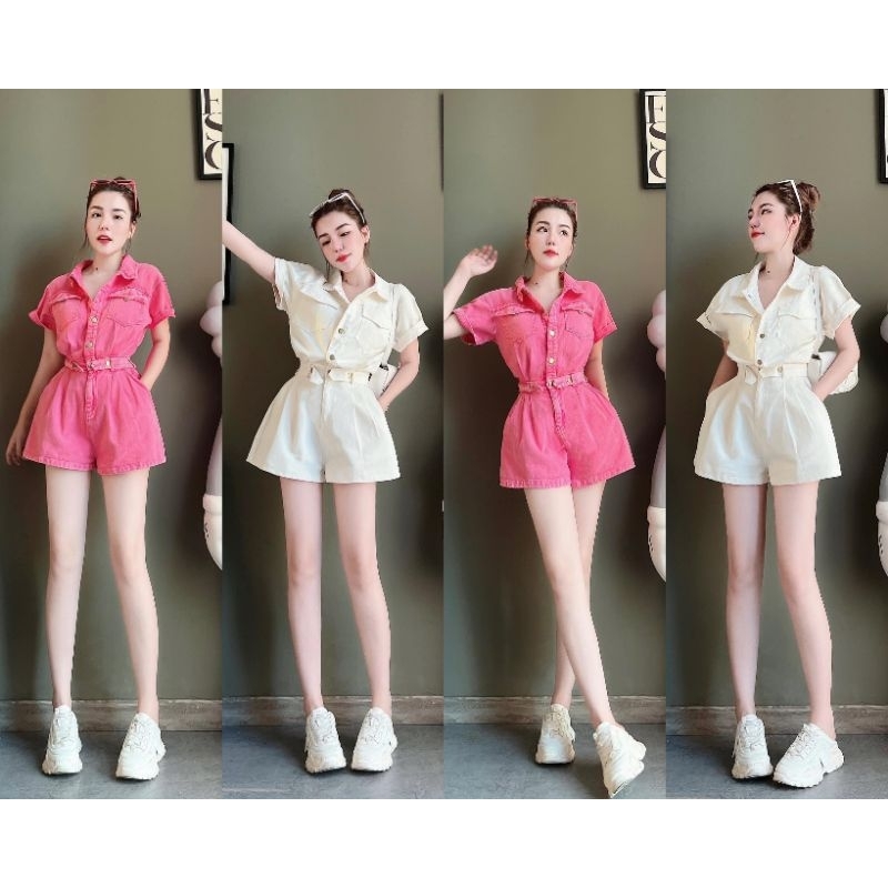 JUMPSUIT NỮ KAKI DÀY DẶN CỔ SƠ MI ĐÍNH NÚT CÁ TÍNH NĂNG ĐỘNG 2 MÀU