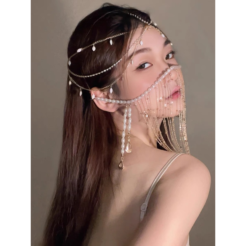Mạng che cổ trang đính hạt - Phụ kiện cosplay tiên nữ che mặt - Khanturban.vn