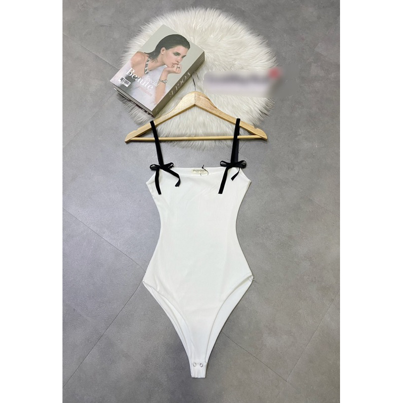 Áo Bodysuit 2 Dây Áo Liền Thân Màu Đen Basic Chất Thun Gân Co Giãn/ Bikini liền mảnh dây nơ 2 lớp dày dặn -Chocomyshop