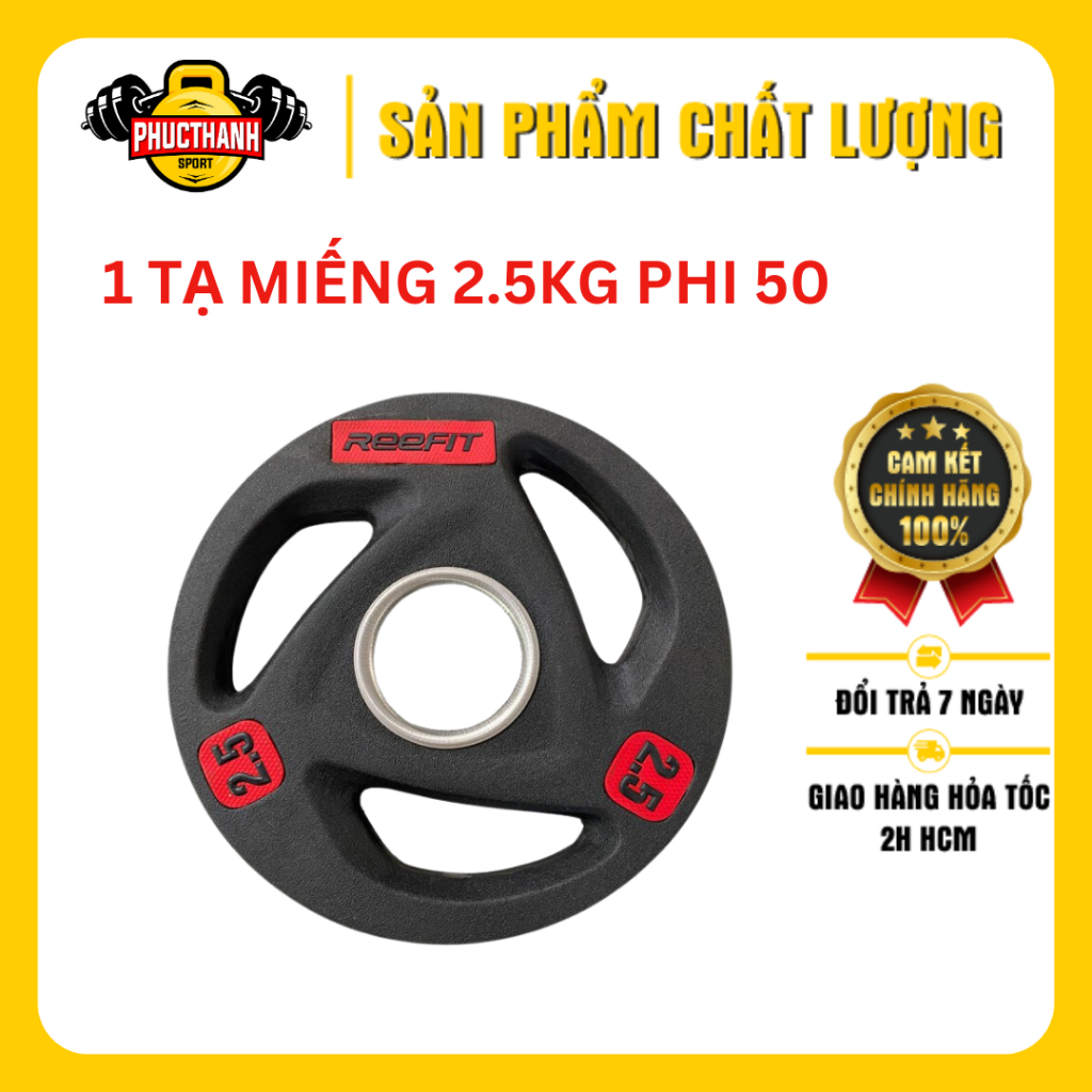 Tạ đĩa tạ bánh tạ miếng cao su 3 lỗ phòng tập Reefit 2.5kg phi 50