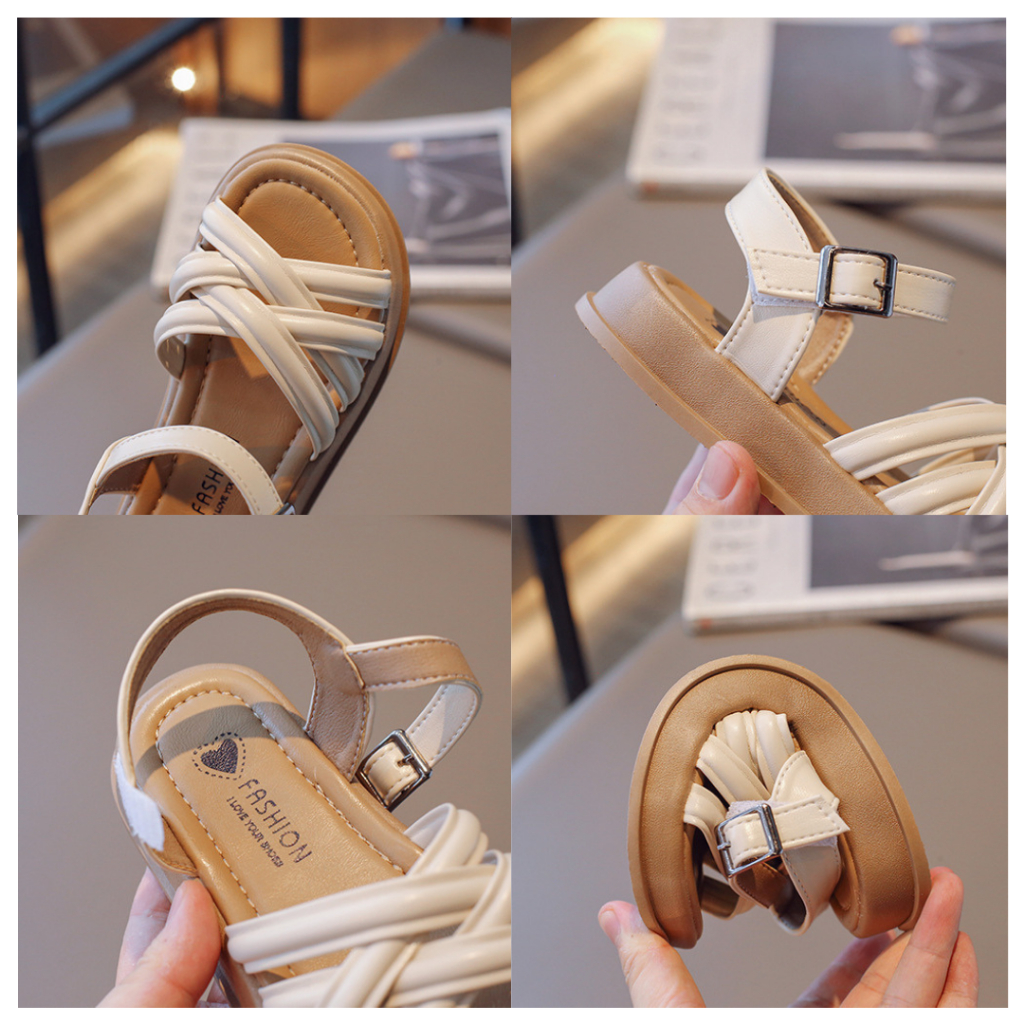 Dép Sandal Dép Quai Hậu Cho Bé Gái Quai Da Chéo Đi Mềm Êm Chân