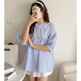 Áo babydoll kẻ caro cổ trụ tay bồng form rộng Mai Anh Clothing