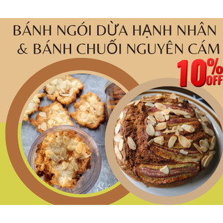 Bộ làm Bánh chuối bột nguyên cám & Bánh ngói dừa hạnh nhân gồm bột trộn, nguyên liệu và vật dụng làm bánh