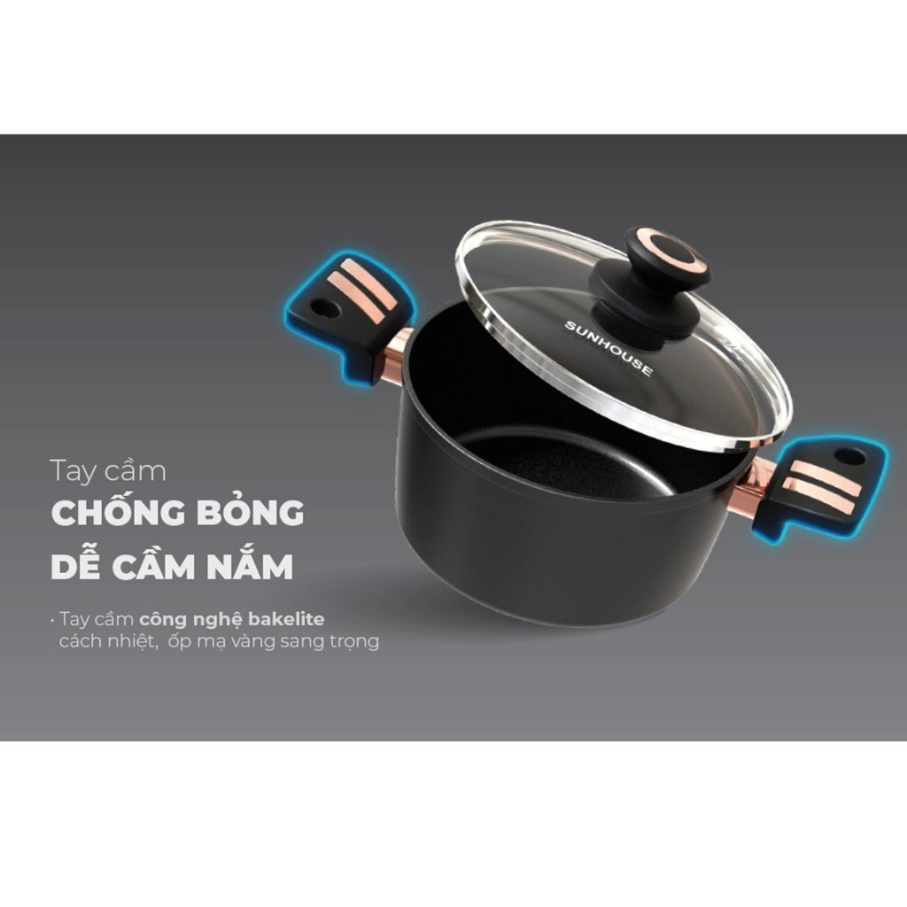 Bộ nồi Titan Sunhouse ST2210B với 3 size 18/20/24cm sử dụng trên mọi loại bếp-KIMBAO