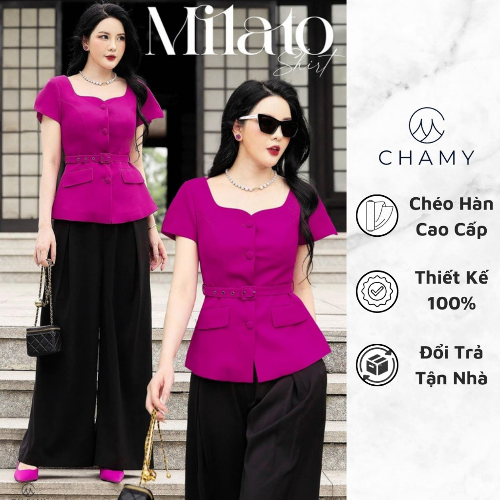 Áo Kiểu Nữ 𝐂𝐇𝐀𝐌𝐘 Milato Dáng Slim Mix Đai Tôn Dáng Quyến Rũ Tôn Dáng Chất Liệu Chéo Hàn Cao Cấp