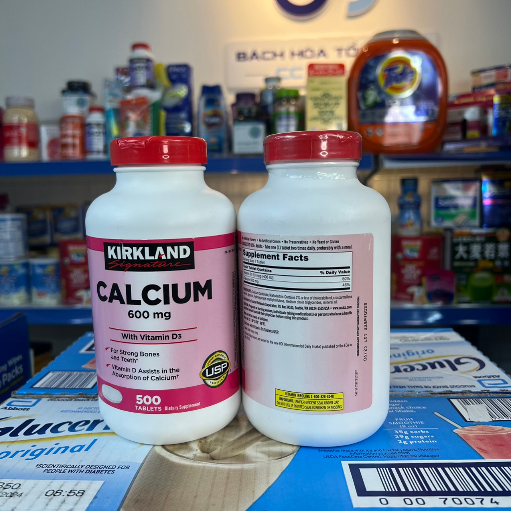 Viên Uống Bổ Sung Canxi Kirkland Calcium 600mg + D3 - 500 Viên 08/2025  Hồng