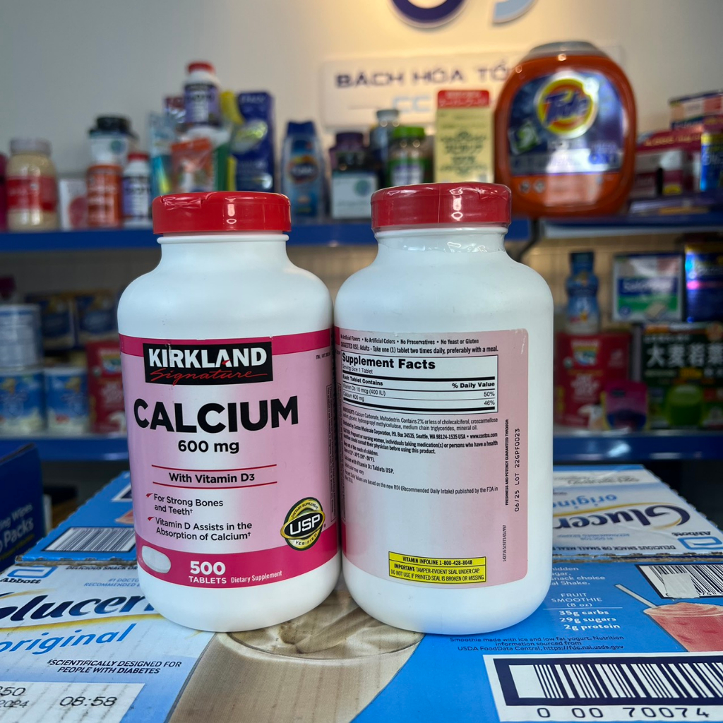 Viên Uống Bổ Sung Canxi Kirkland Calcium 600mg + D3 - 500 Viên 08/2025  Hồng