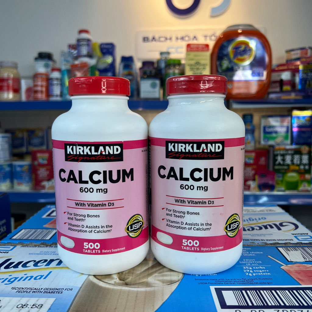 Viên Uống Bổ Sung Canxi Kirkland Calcium 600mg + D3 - 500 Viên 08/2025  Hồng