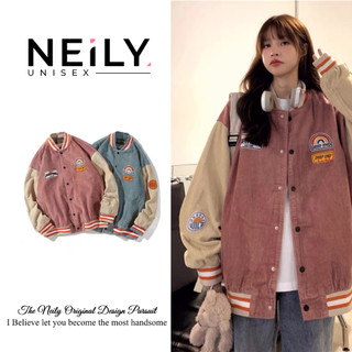 Áo khoác bomber nhung tăm in cầu vồng End áo khoác mùa đông nữ nhiều màu hotrend varsity jacket neily unisex