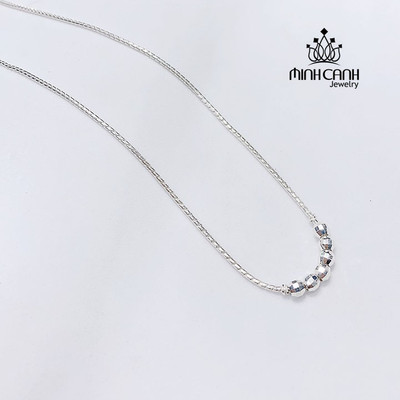 Dây Chuyền Bạc Ta Sợi Trơn Mix Bi Cho Bé Gái - Minh Canh Jewelry