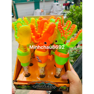 Kẹo + đồ chơi khủng long lò xo đớp , đồ chơi dinosaur - hộp 12 cây