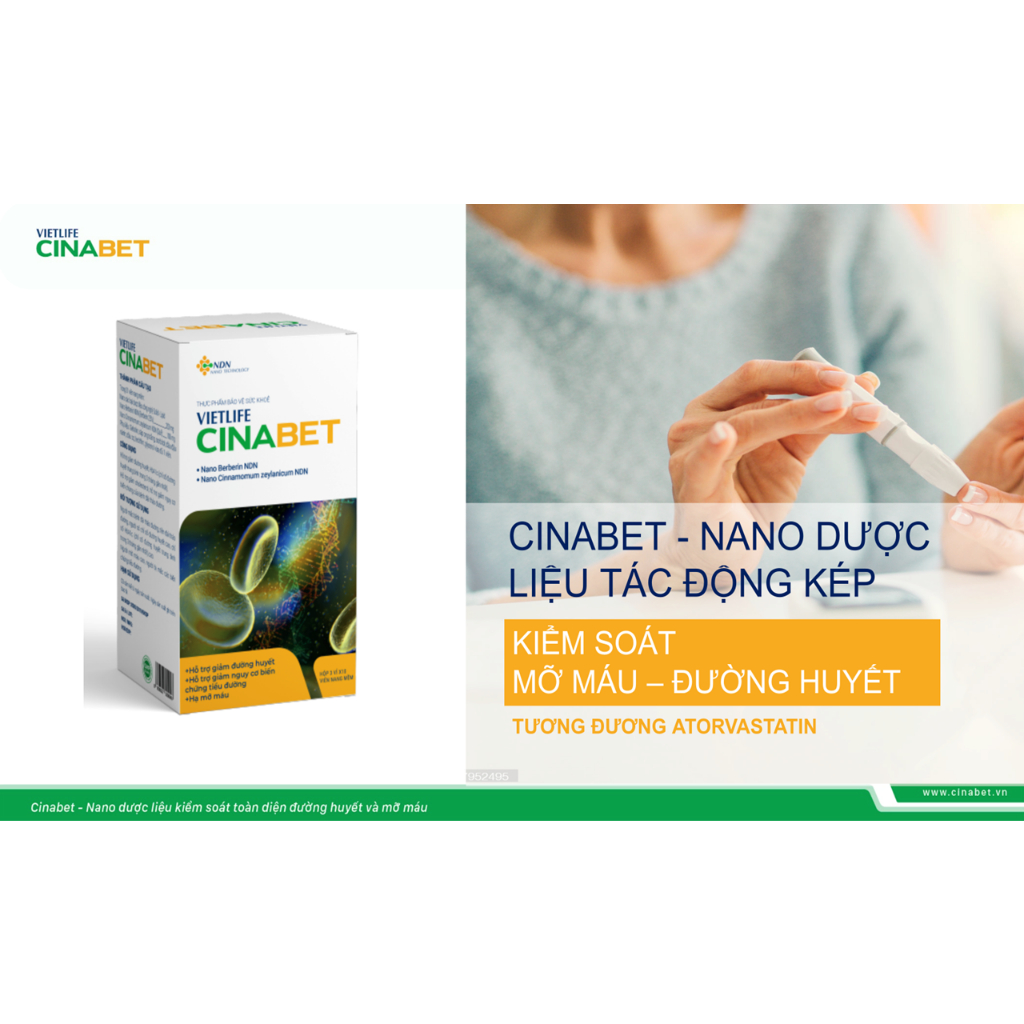 Vietlife Cinabet - Công Nghệ Nano - Tác Động kép Giảm Mỡ máu, Kiểm soát Đường huyết