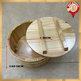 [Chuẩn Nhật] Thố gỗ đánh cơm Sushi Thố gỗ trang trí Sashimi Φ 30cm - Cao 15cm - Gỗ thông nhập khẩu