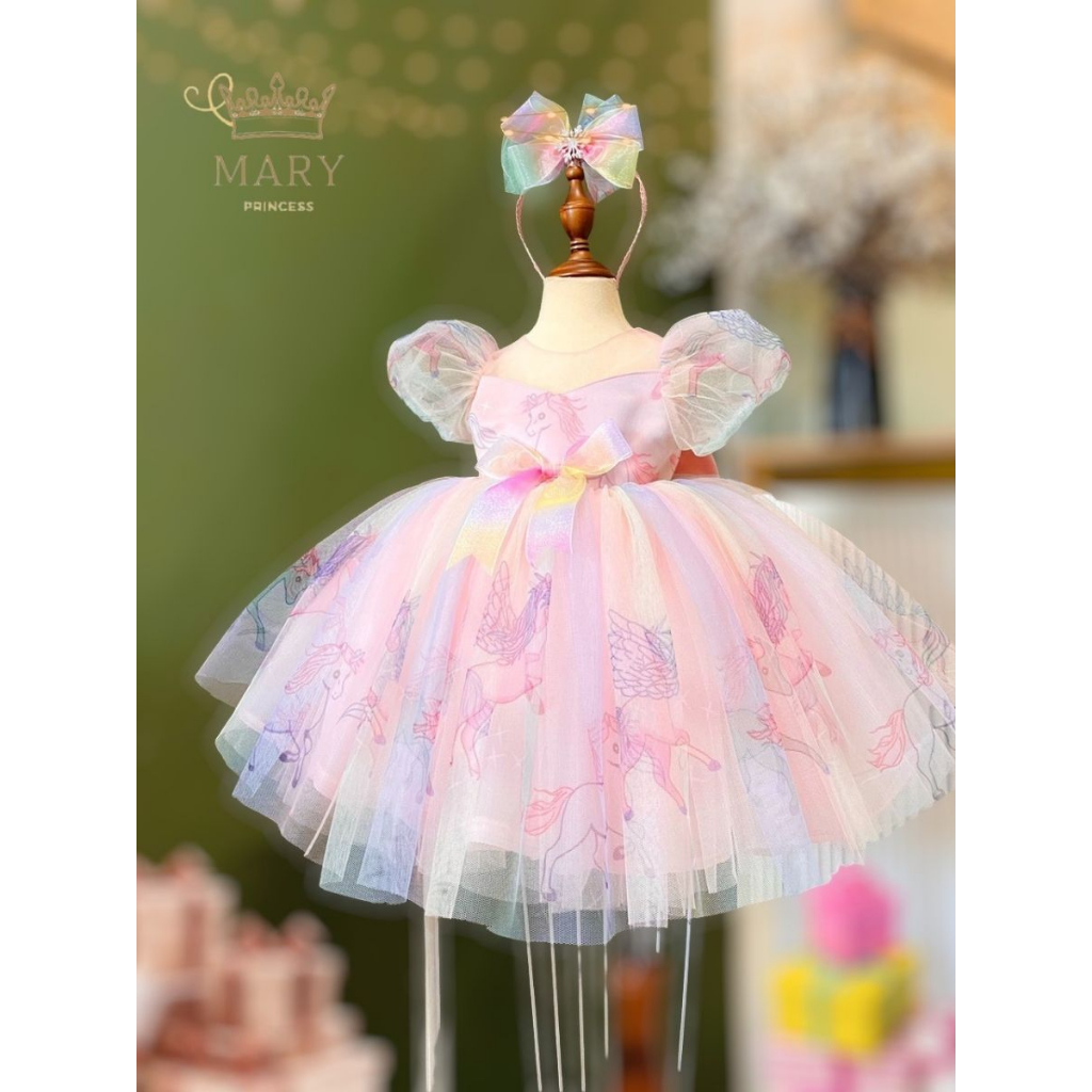 Váy công chúa Pony, đầm công chúa bé gái màu hồng cho bé đi tiệc, thôi nôi, sinh nhật kèm cài tóc MARY PRINCESS