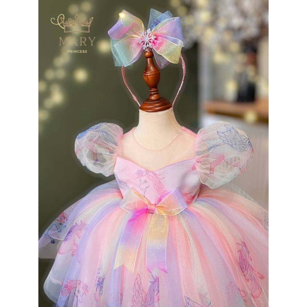 Váy công chúa Pony, đầm công chúa bé gái màu hồng cho bé đi tiệc, thôi nôi, sinh nhật kèm cài tóc MARY PRINCESS