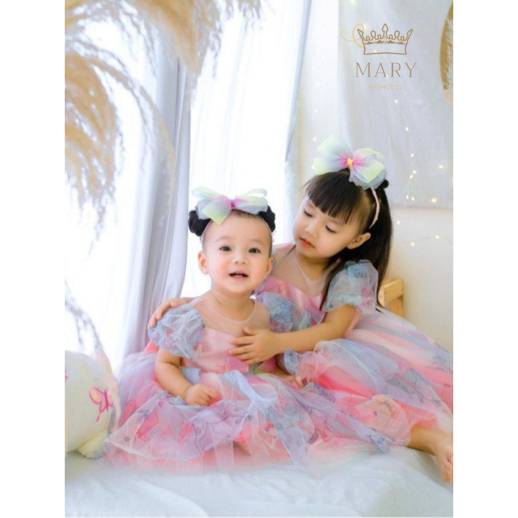 Váy công chúa Pony, đầm công chúa bé gái màu hồng cho bé đi tiệc, thôi nôi, sinh nhật kèm cài tóc MARY PRINCESS