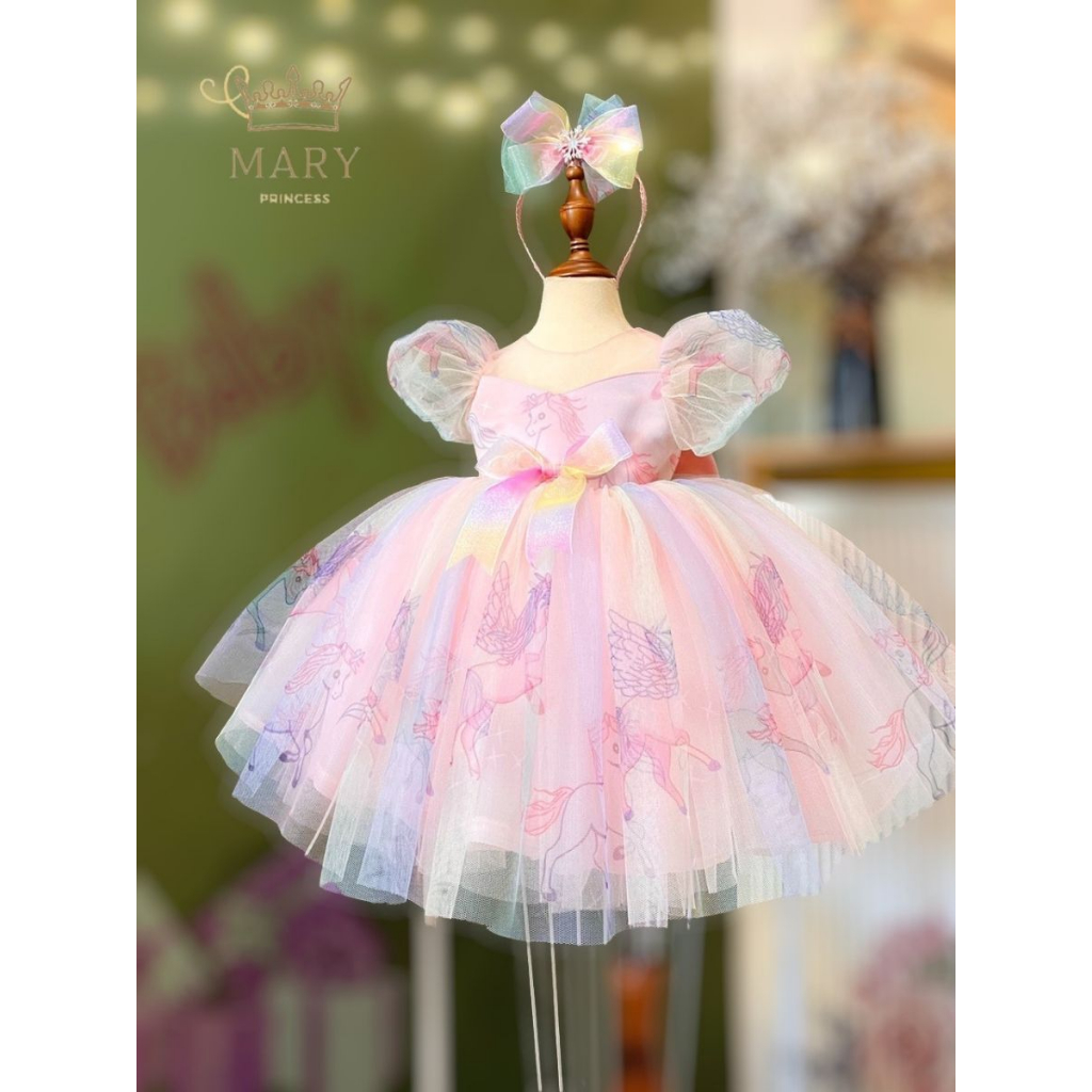 Váy công chúa Pony, đầm công chúa bé gái màu hồng cho bé đi tiệc, thôi nôi, sinh nhật kèm cài tóc MARY PRINCESS