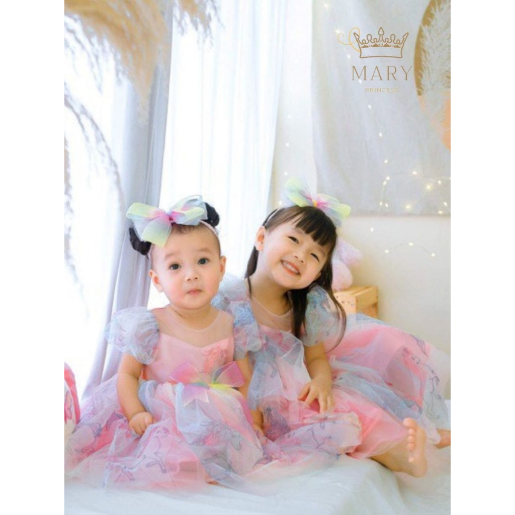 Váy công chúa Pony, đầm công chúa bé gái màu hồng cho bé đi tiệc, thôi nôi, sinh nhật kèm cài tóc MARY PRINCESS
