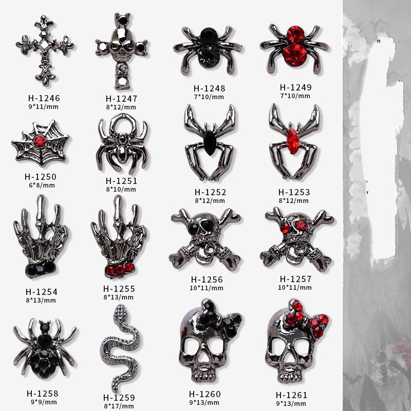 Charm nhện -rắn-đầu lâu-bàn tay xương khớp Halloween chuỗi trang sức trang trí móng tay phong cách Gothic 2023