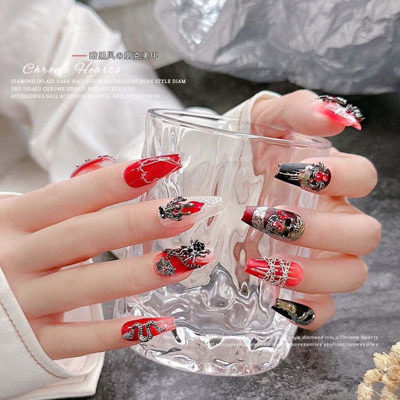 Charm nhện -rắn-đầu lâu-bàn tay xương khớp Halloween chuỗi trang sức trang trí móng tay phong cách Gothic 2023