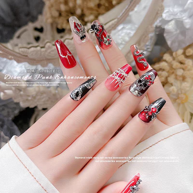 Charm nhện -rắn-đầu lâu-bàn tay xương khớp Halloween chuỗi trang sức trang trí móng tay phong cách Gothic 2023