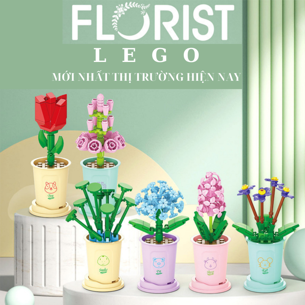 Lego đồ chơi lắp ráp mô hình 3D khối nhựa cốc trà sữa hoa bất tử, hoa xương rồng, hoa hướng dương, trang trí, decor