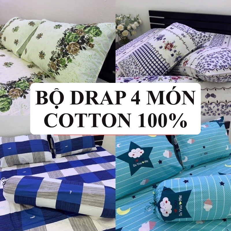 Bộ Drap Cotton 100%, ga trãi giường cao cấp chất vải dày dặn, thoáng mát, thấm hút mồ hôi