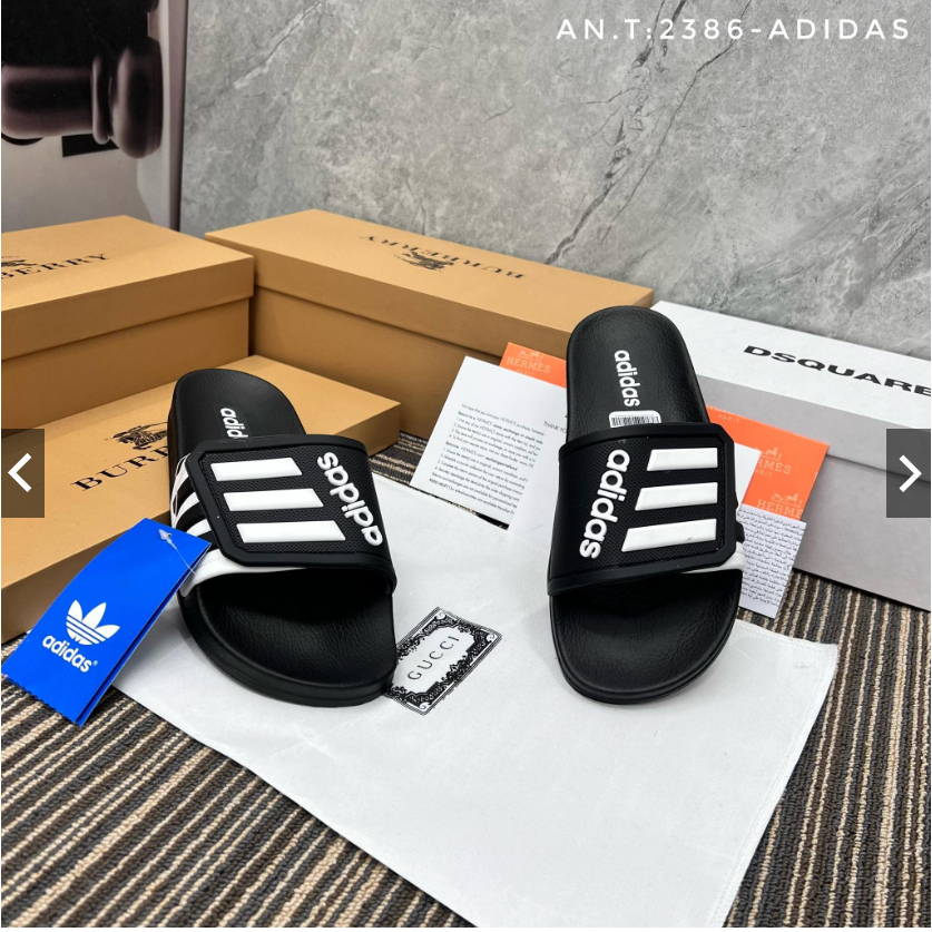Dép adidas quai khâu mẫu mới 3 sọc 2 màu đen vàng - new 2023