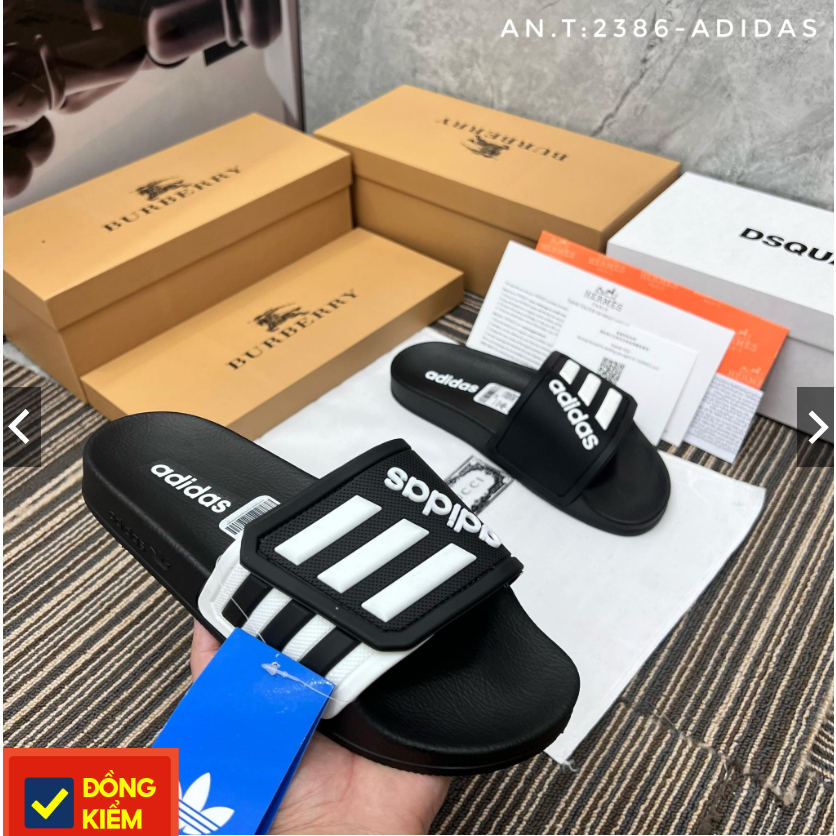 Dép adidas quai khâu mẫu mới 3 sọc 2 màu đen vàng - new 2023