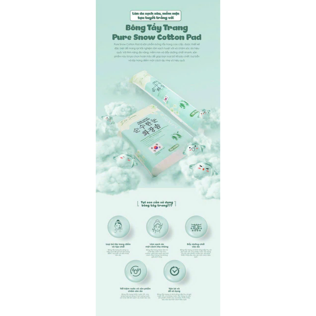 Bông tẩy trang cao cấp, đa năng, mềm mịn, tiết kiệm nước tẩy trang và toner Dr.Sera Pure Snow Cotton Pad 234 miếng