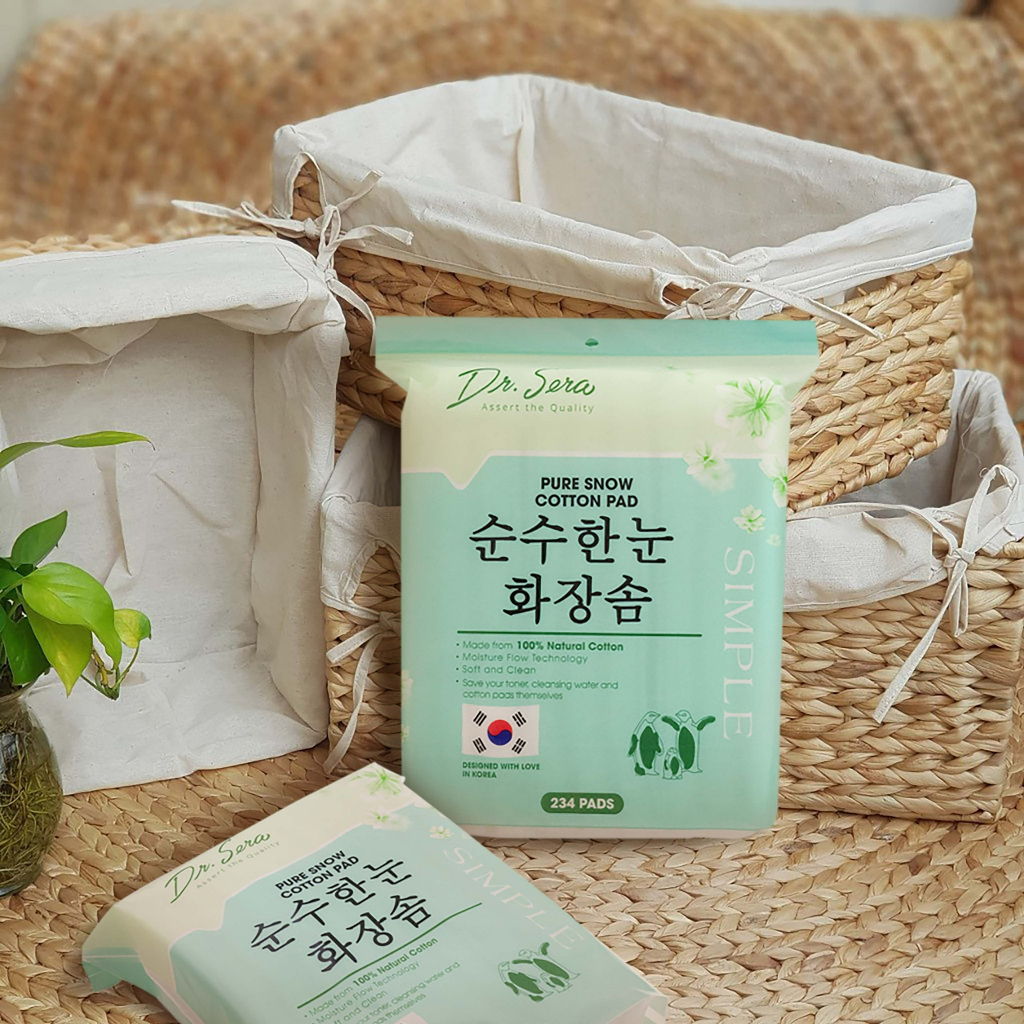 Bông tẩy trang cao cấp, đa năng, mềm mịn, tiết kiệm nước tẩy trang và toner Dr.Sera Pure Snow Cotton Pad 234 miếng