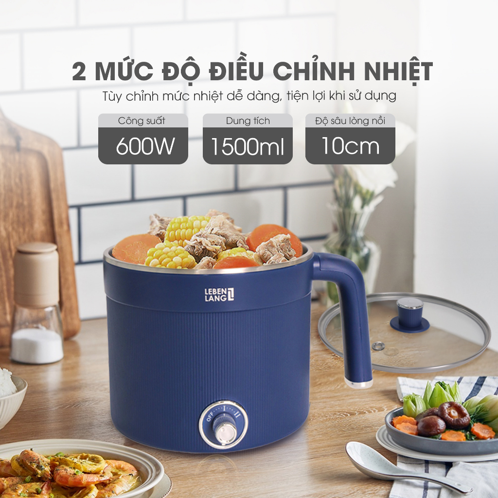 Nồi lẩu điện đa năng Lebenlang LBL0606, công suất 600W, dung tích 1500ML, bảo hành 2 năm – hàng chính hãng