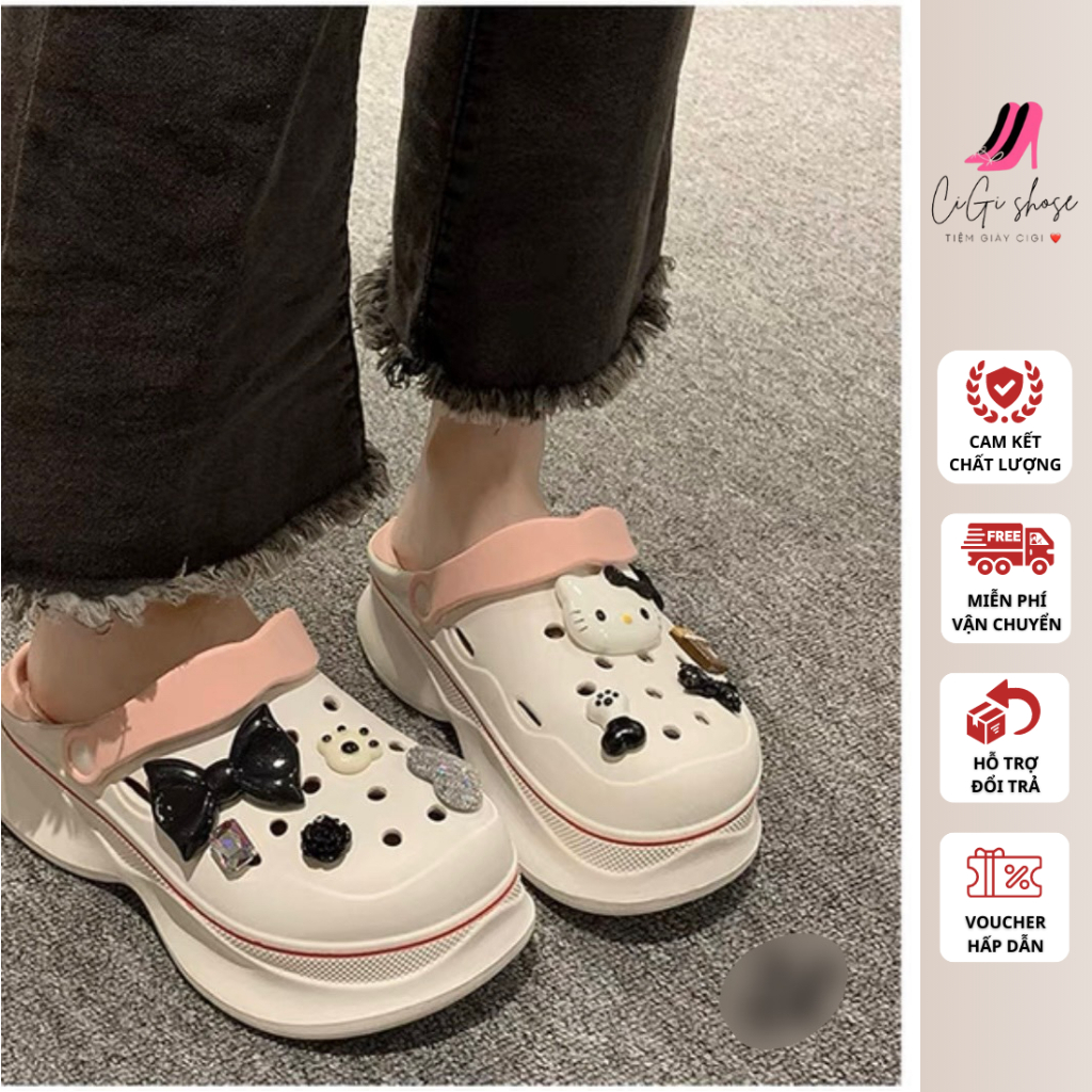 Sục Crocs Mềm Siêu Dễ Thương Màu Trắng Hồng Dễ Thương Hàng Quảng Châu Cao Cấp