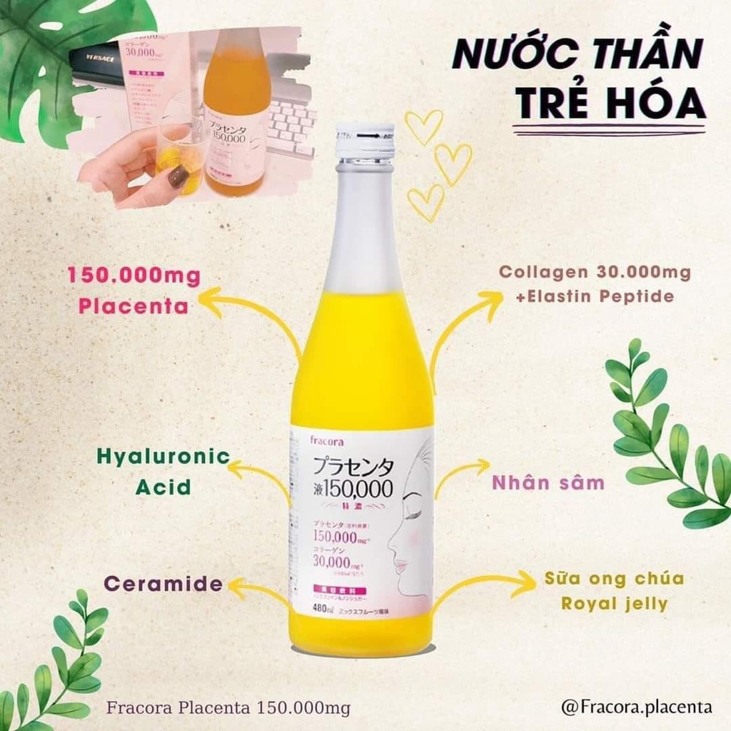 Nước Uống Trắng Da Nhau Thai Heo Fracora Placenta 150000mg, Nước uống đẹp da chống lão hóa Nhật Bản