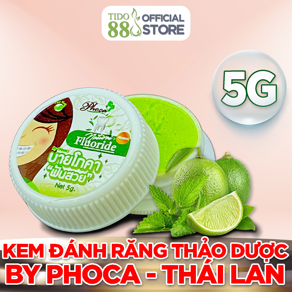 Kem đánh răng thảo dược BY PHOCA Thái Lan 5g giúp răng trắng sáng, dùng được cho người niềng răng NPP Tido88