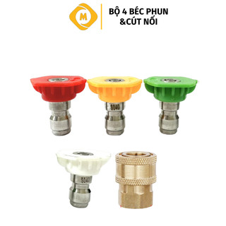 [TẶNG KHÔNG BÁN] Bộ 4 đầu béc phun cao áp các góc khác nhau gắn vòi xịt rửa xe và Khớp nối đồng