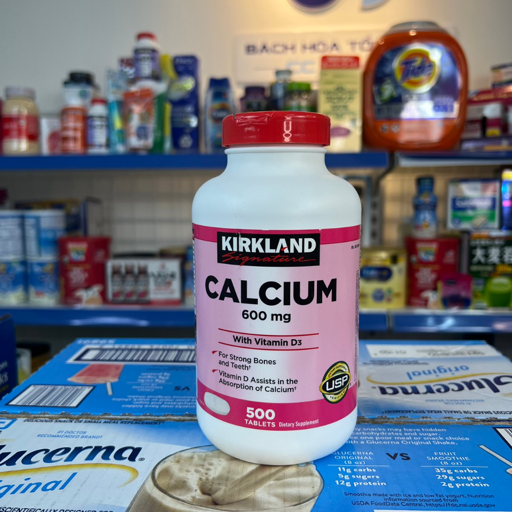 Viên Uống Bổ Sung Canxi Kirkland Calcium 600mg + D3 - 500 Viên 08/2025  Hồng