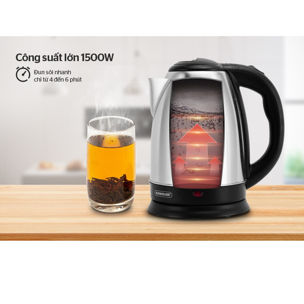 Ấm siêu tốc inox Sunhouse SHD1182 dung tích 1.8L công suất 1500W hàng chính hãng-KIMBAO