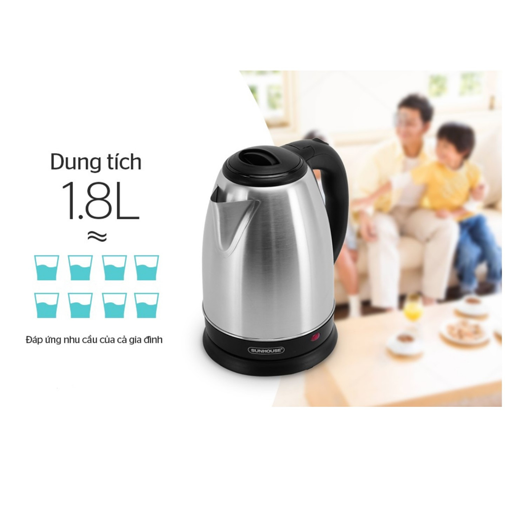 Ấm siêu tốc inox Sunhouse SHD1182 dung tích 1.8L công suất 1500W hàng chính hãng-KIMBAO