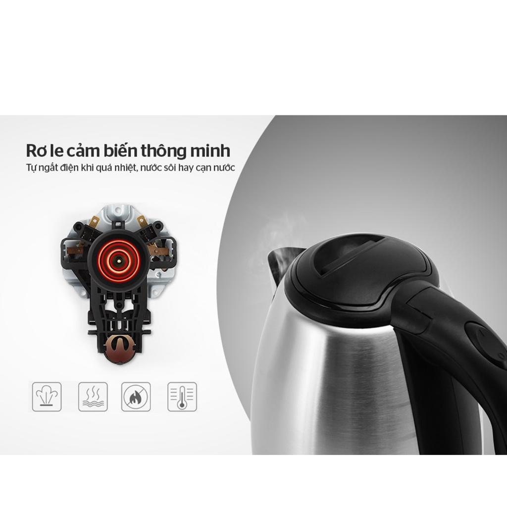 Ấm siêu tốc inox Sunhouse SHD1182 dung tích 1.8L công suất 1500W hàng chính hãng-KIMBAO