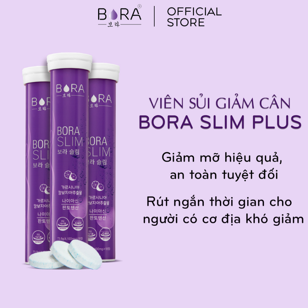 COMBO 3 Viên Sủi Hỗ Trợ Giảm Cân BORA SLIM PLUS Ngăn Chặn Cơ Thể Hấp Thu Chất Béo Lọ 18 Viên