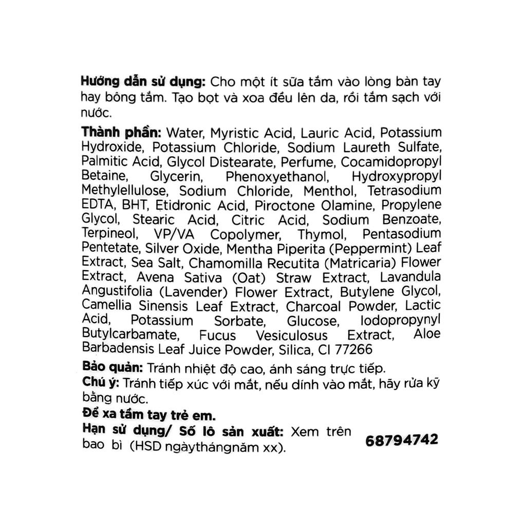 Sữa tắm sạch khuẩn Lifebuoy than hoạt tính và bạc hà 490ml