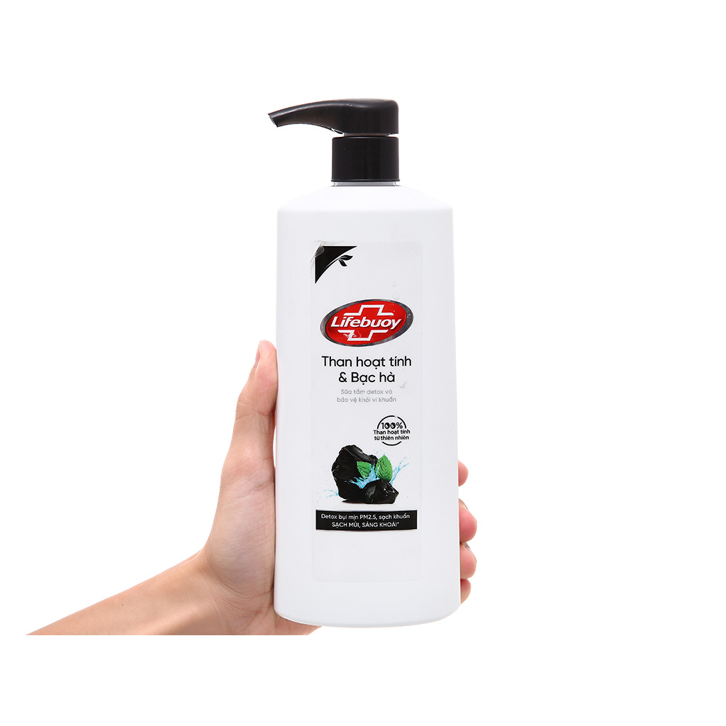 Sữa tắm sạch khuẩn Lifebuoy than hoạt tính và bạc hà 490ml