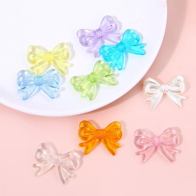 Hạt nhựa acrylic hình nơ xỏ lỗ 2 đầu, nhiều màu ánh hologram