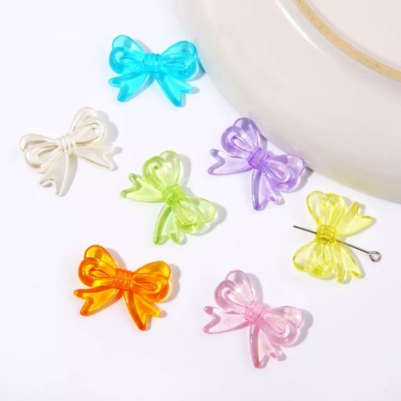 Hạt nhựa acrylic hình nơ xỏ lỗ 2 đầu, nhiều màu ánh hologram