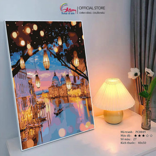 Tranh tô màu theo số phong cảnh đêm Venice đèn lồng đã căng khung 2.5cm