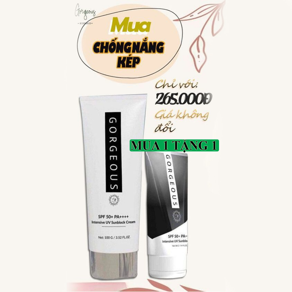 Bộ Kem Chống Nắng Gorgeous Múi Xù 150g Trắng Da, Nâng Tone, Chống Nước Lâu Trôi Spf 50+++