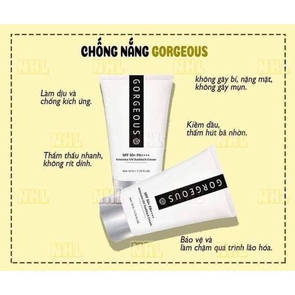 Bộ Kem Chống Nắng Gorgeous Múi Xù 150g Trắng Da, Nâng Tone, Chống Nước Lâu Trôi Spf 50+++
