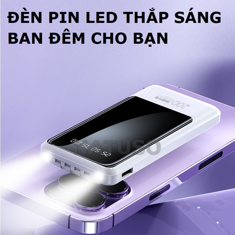 Sạc dự phòng 20000mAh XY89 dung lượng pin lớn tích hợp dây sạc nhanh cho nhiều thiết bị điện thoại